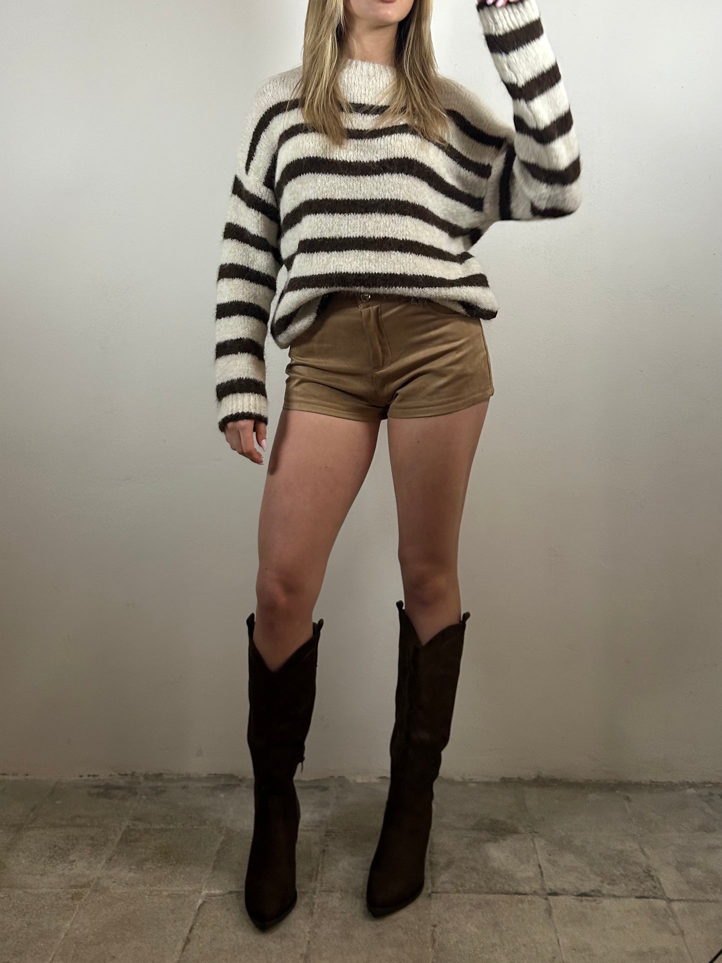 MAGLIONE A RIGHE - écru/choco