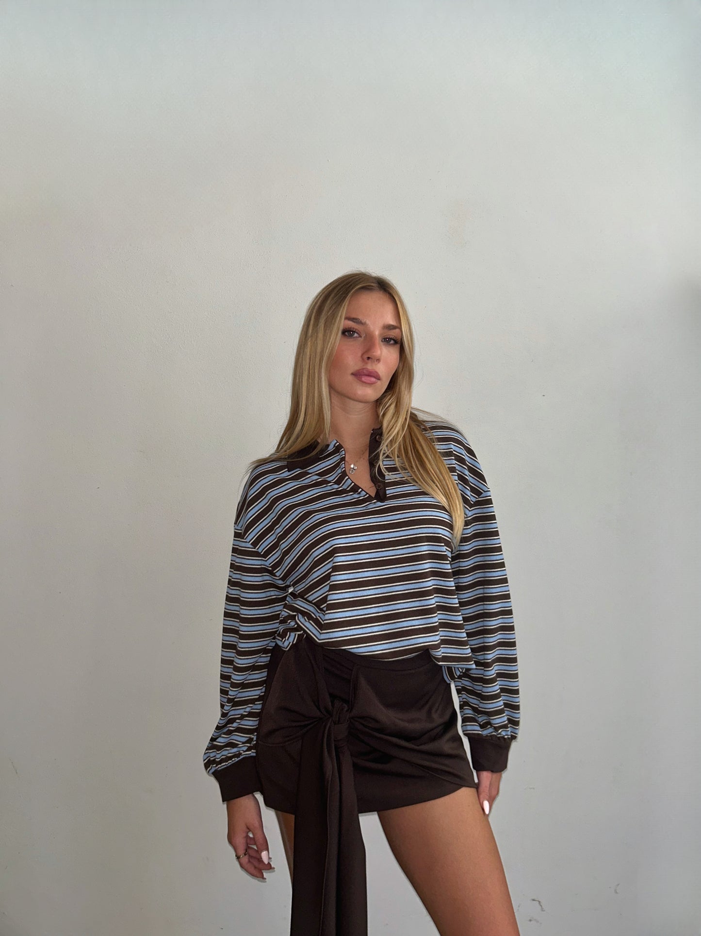 POLO A RIGHE AZZURRO/CHOCO