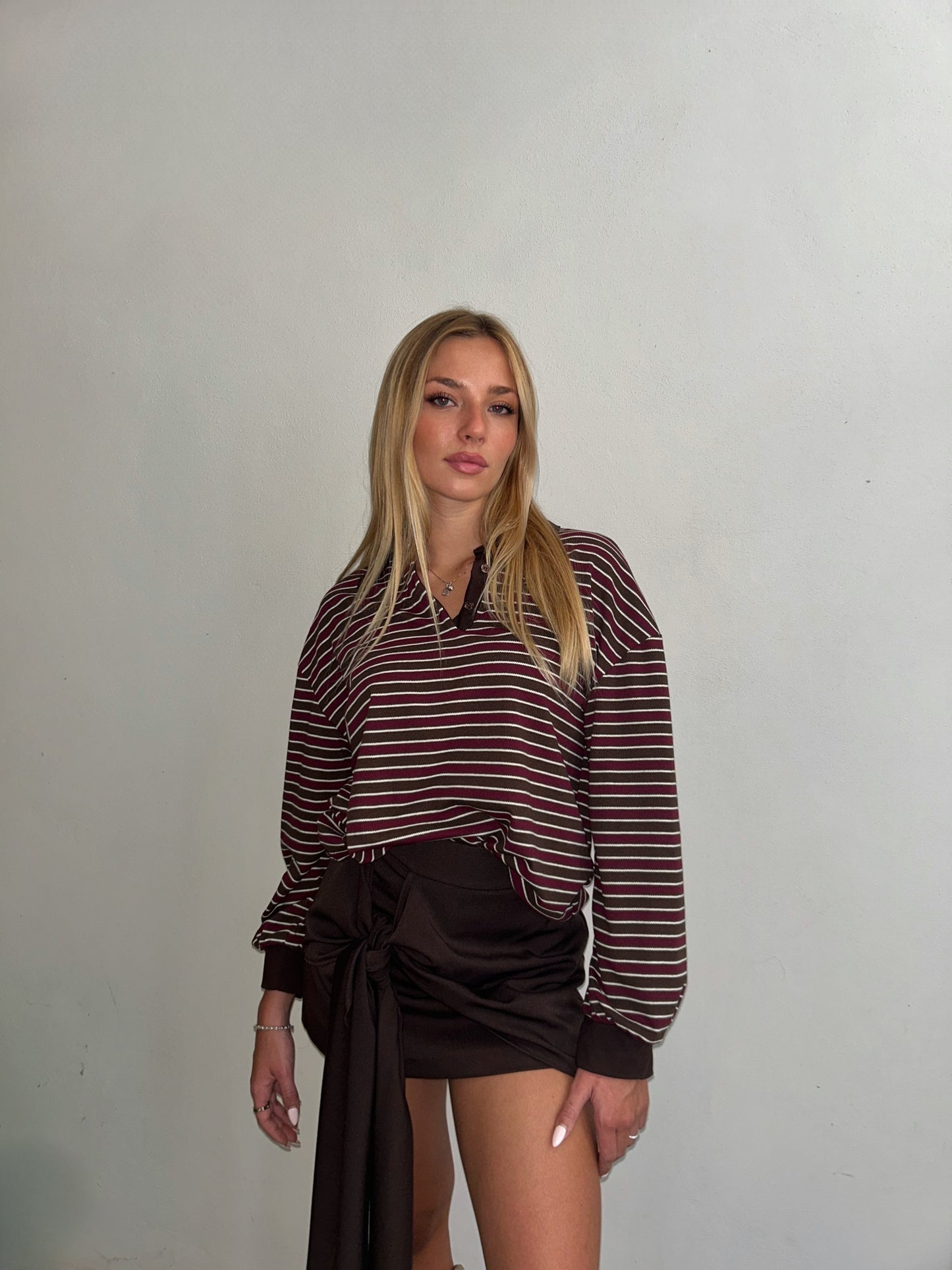 POLO A RIGHE BORDEAUX/CHOCO