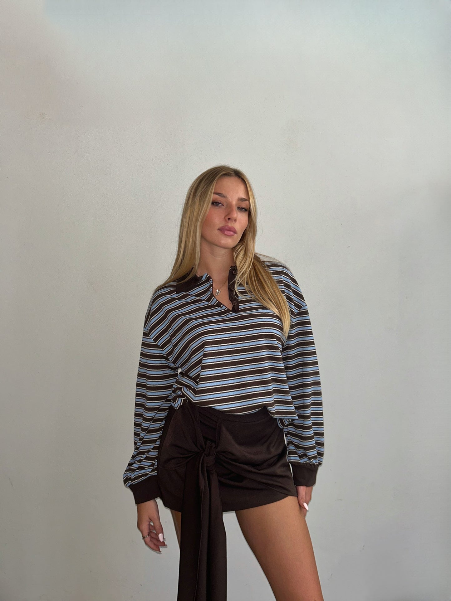 POLO A RIGHE AZZURRO/CHOCO