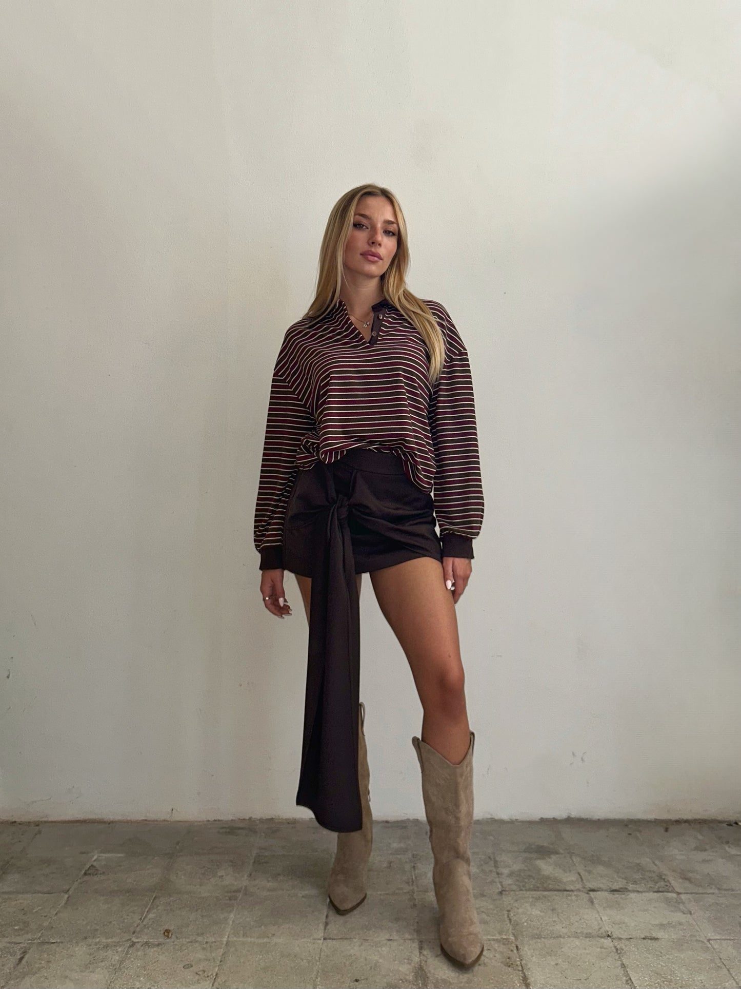 POLO A RIGHE BORDEAUX/CHOCO