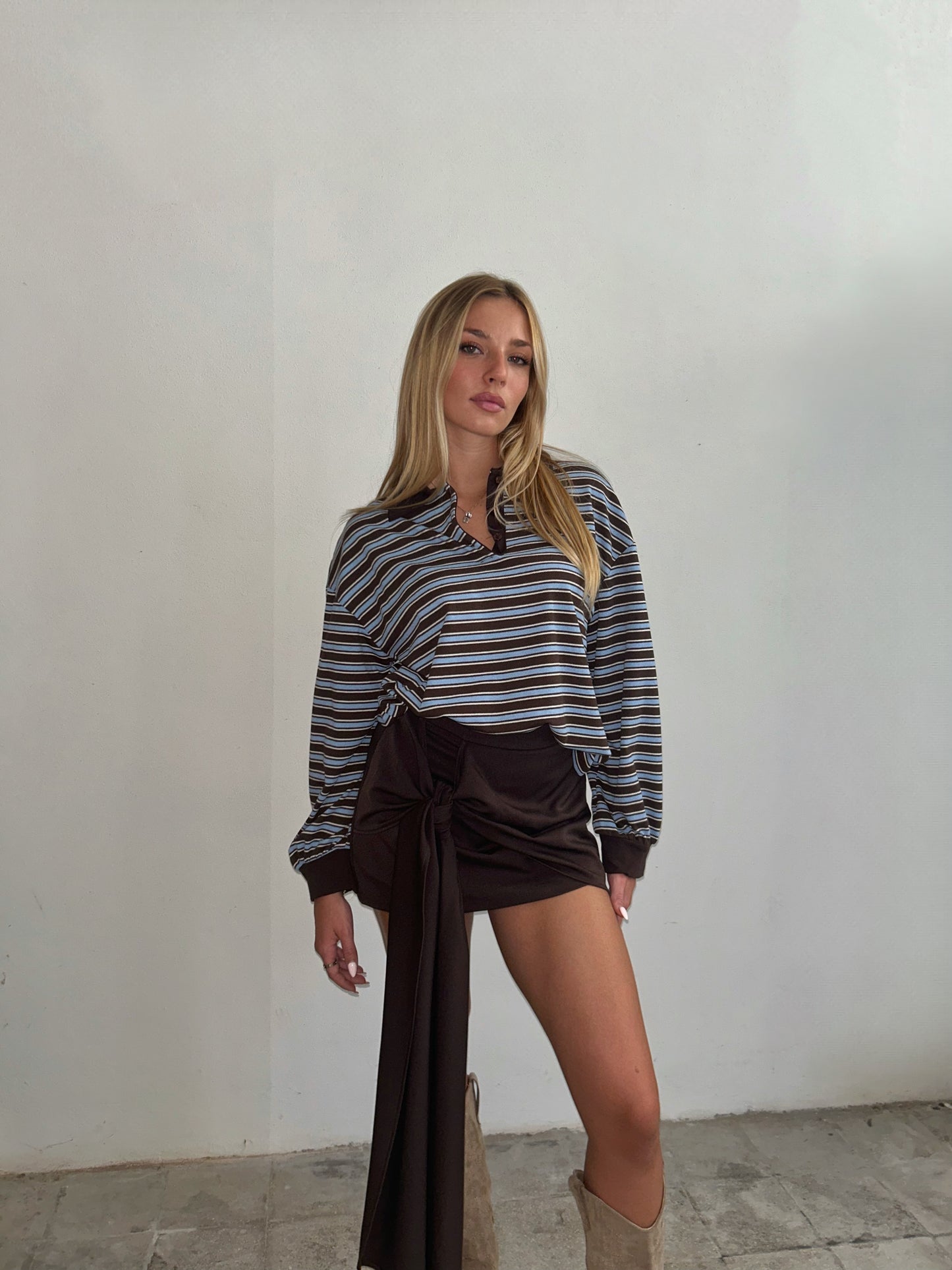 POLO A RIGHE AZZURRO/CHOCO