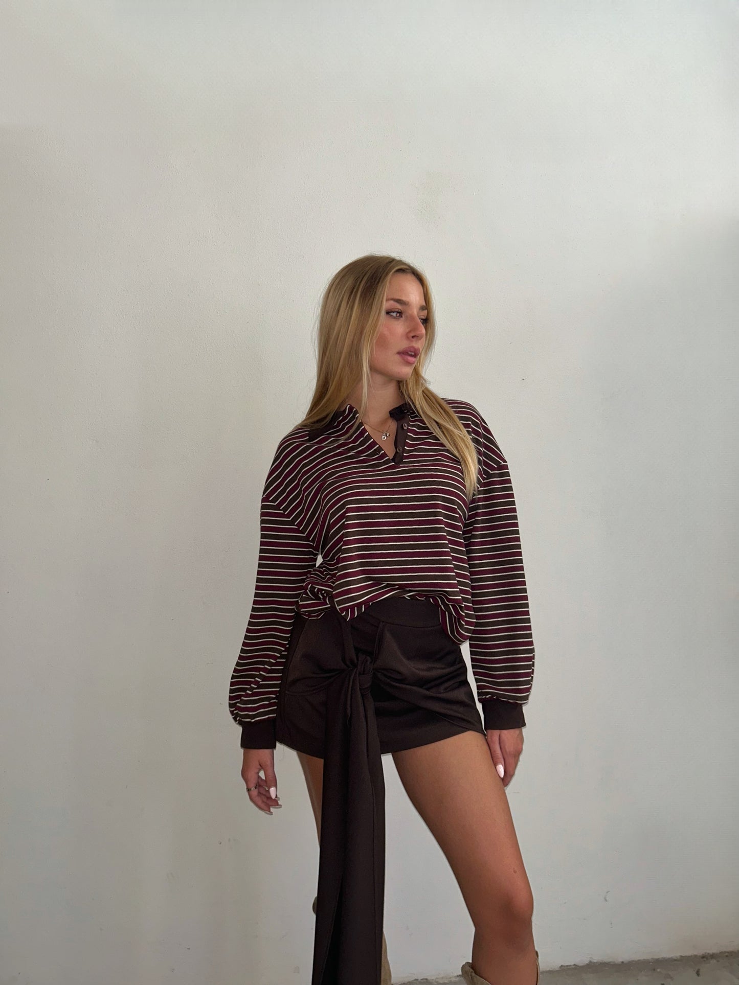 POLO A RIGHE BORDEAUX/CHOCO