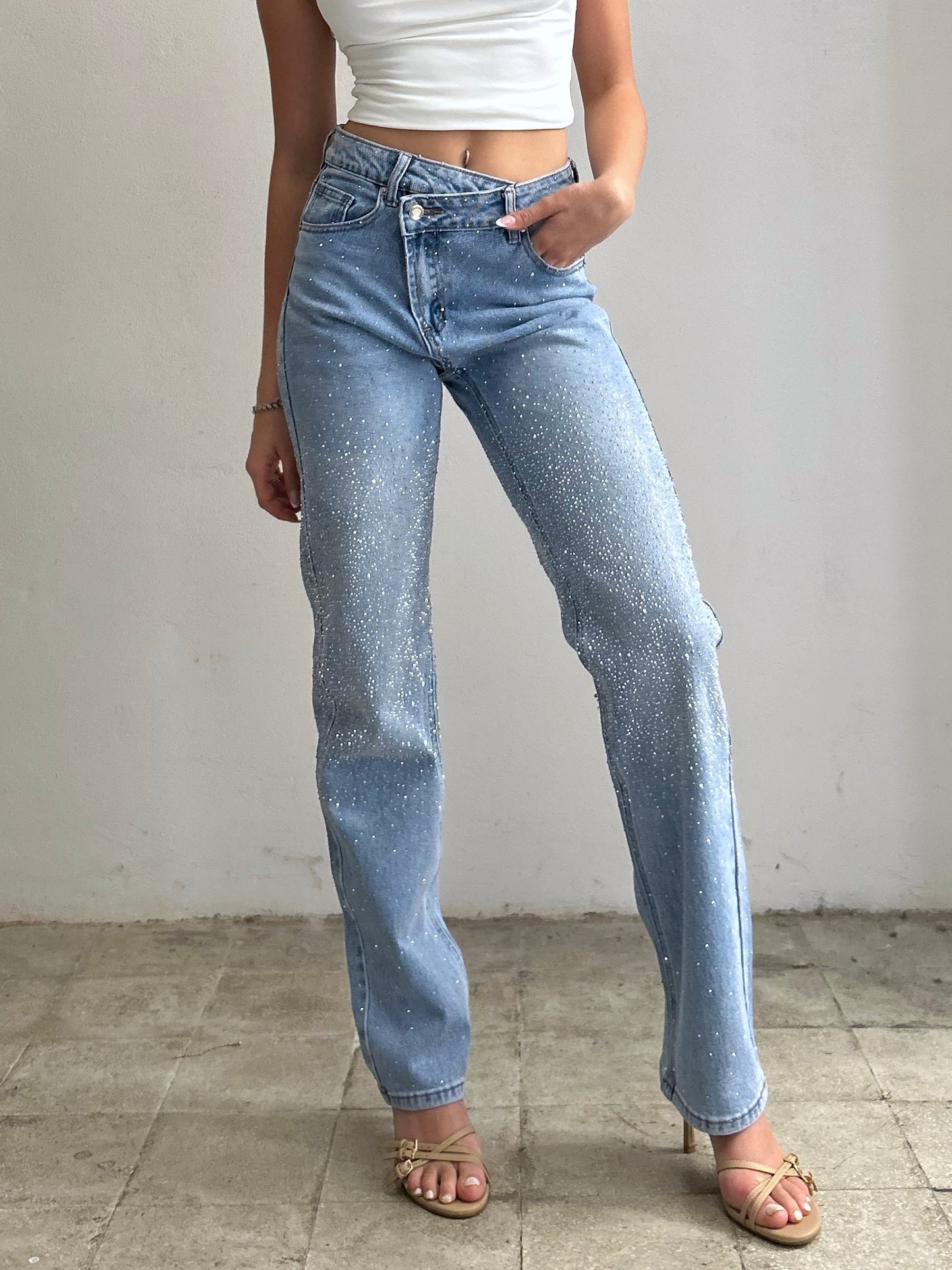 JEANS DIAMONDS CHIUSURA ASIMMETRICA