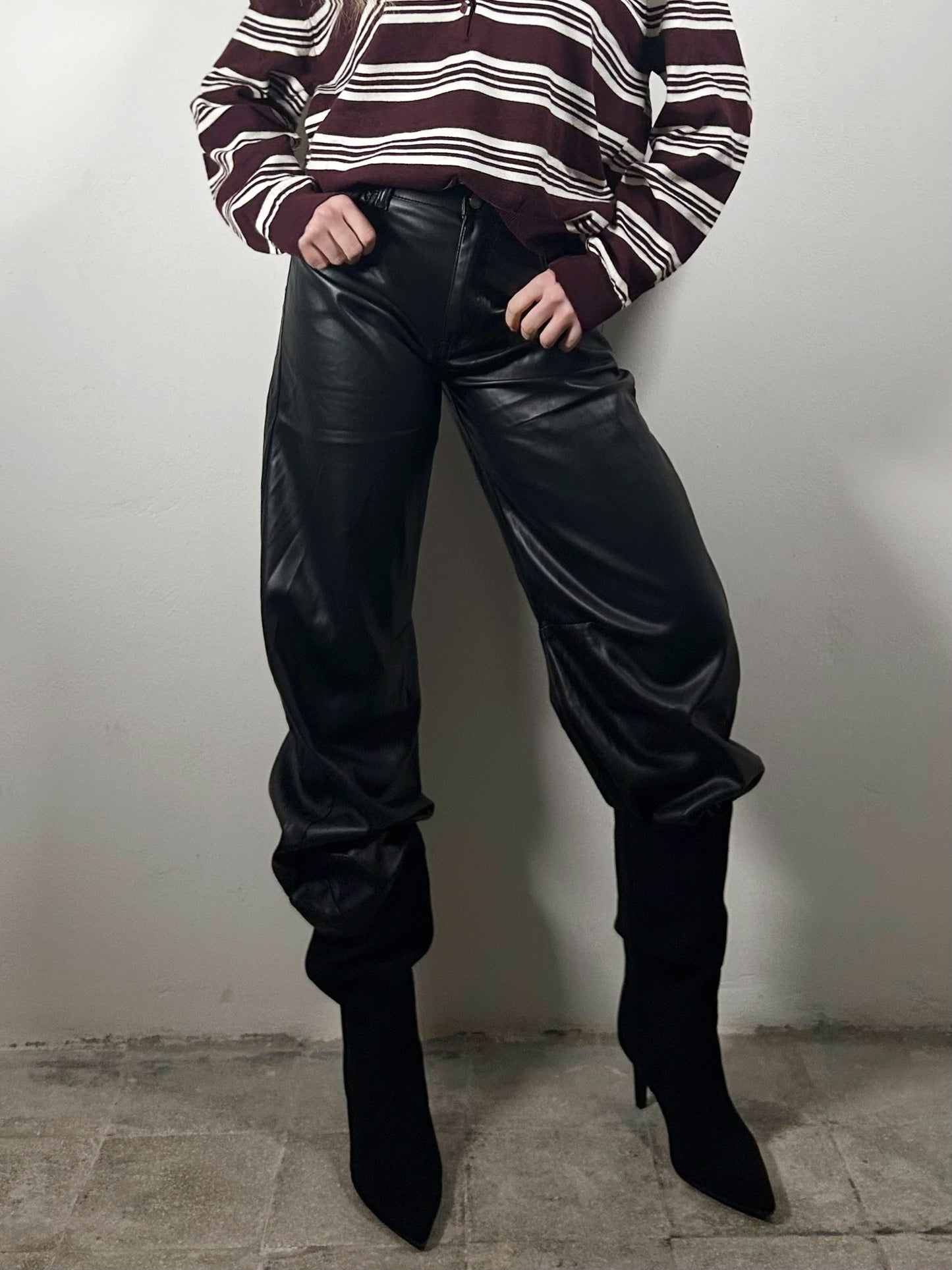 PANTALONE ECO PELLE - nero