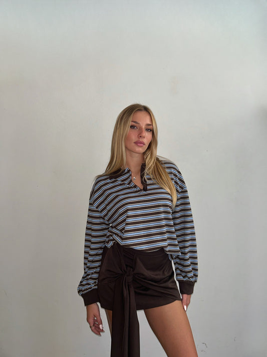 POLO A RIGHE AZZURRO/CHOCO