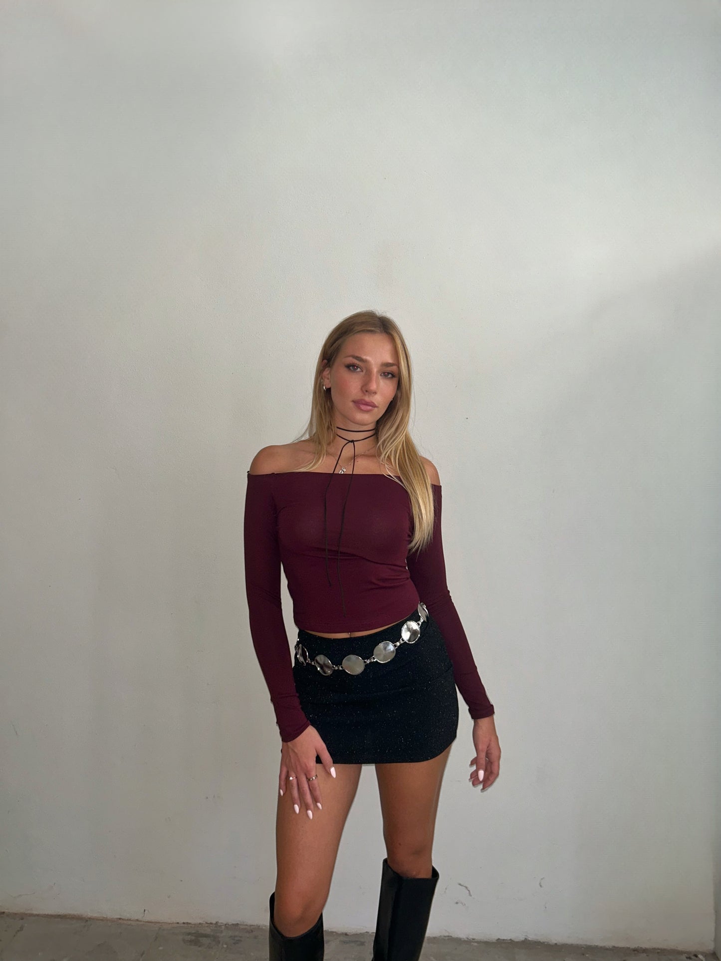 MAGLIA BARDOT BORDEAUX