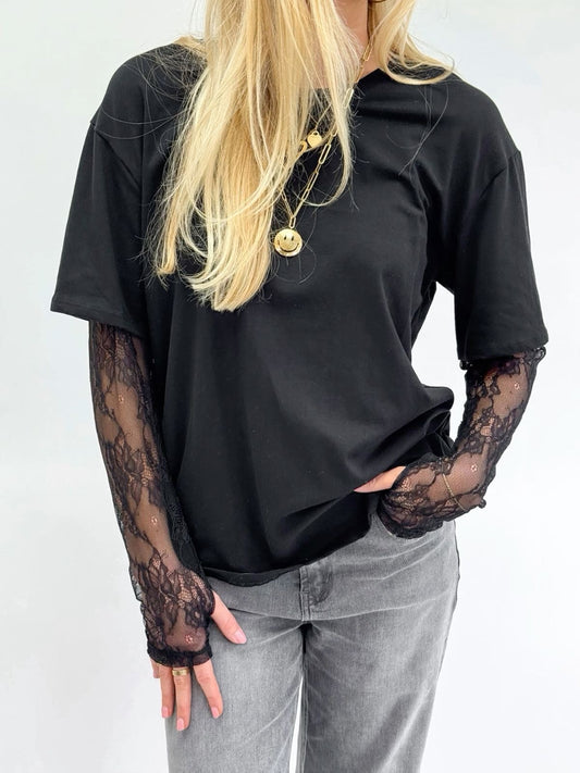 T-shirt maniche pizzo NERA