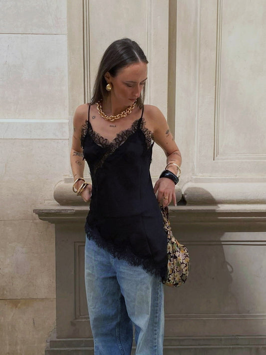 LACE TOP NERO