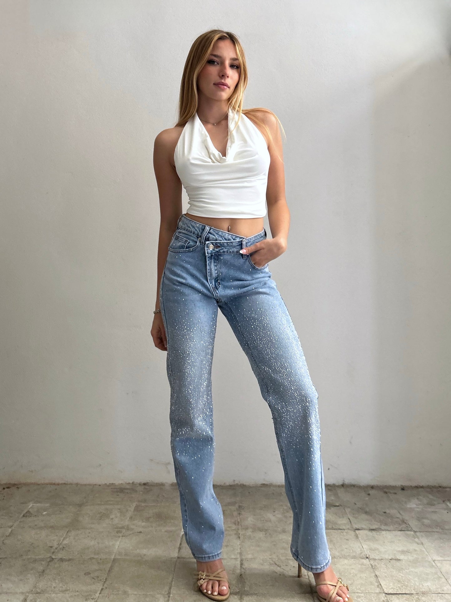 JEANS DIAMONDS CHIUSURA ASIMMETRICA