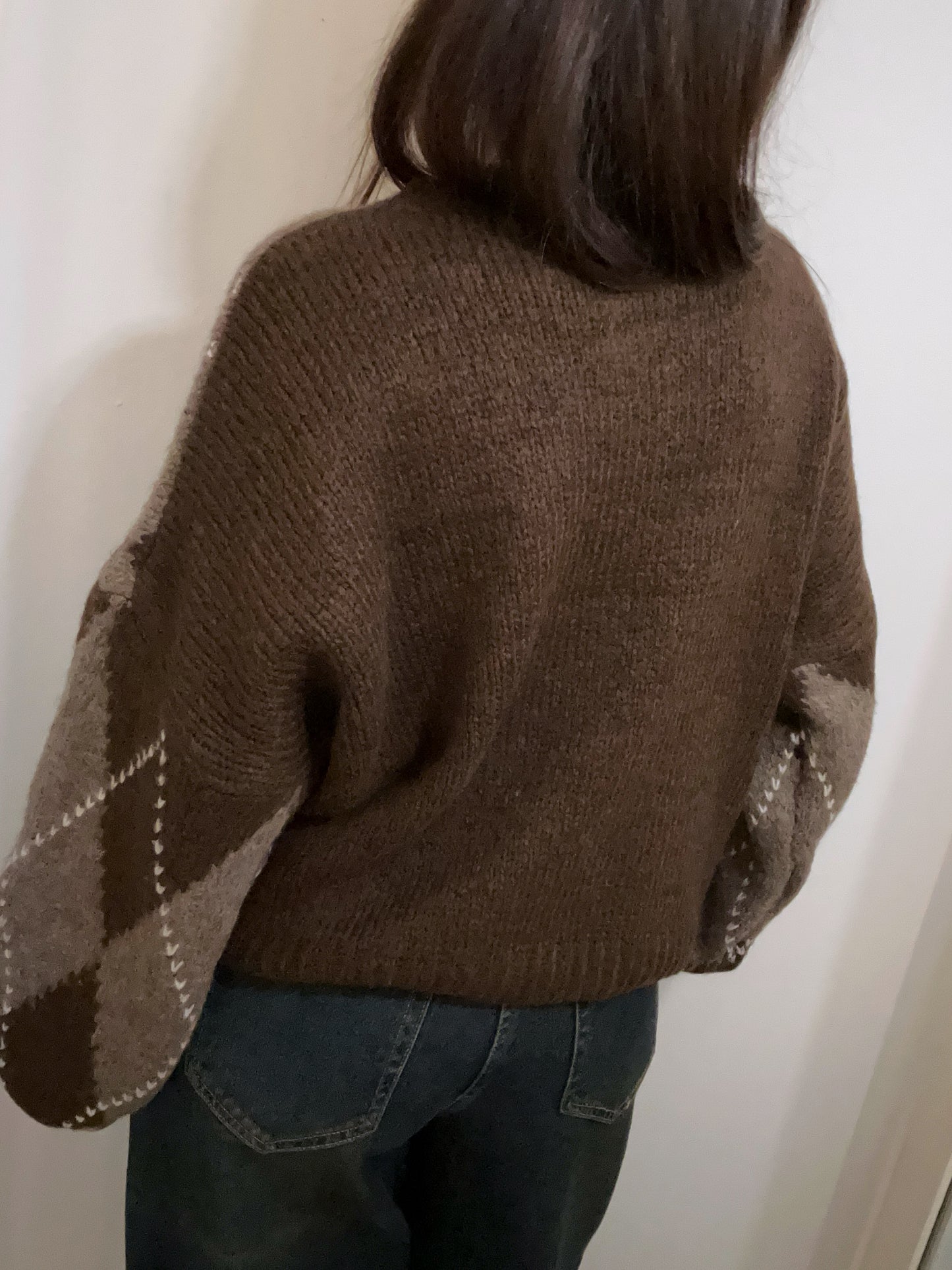 MAGLIONE A ROMBI CIOCCOLATO/TAUPE
