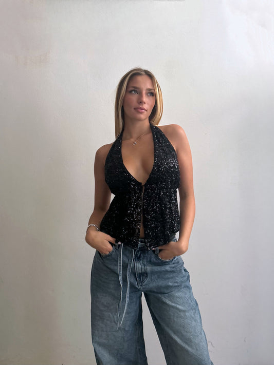 Top Paillettes NERO