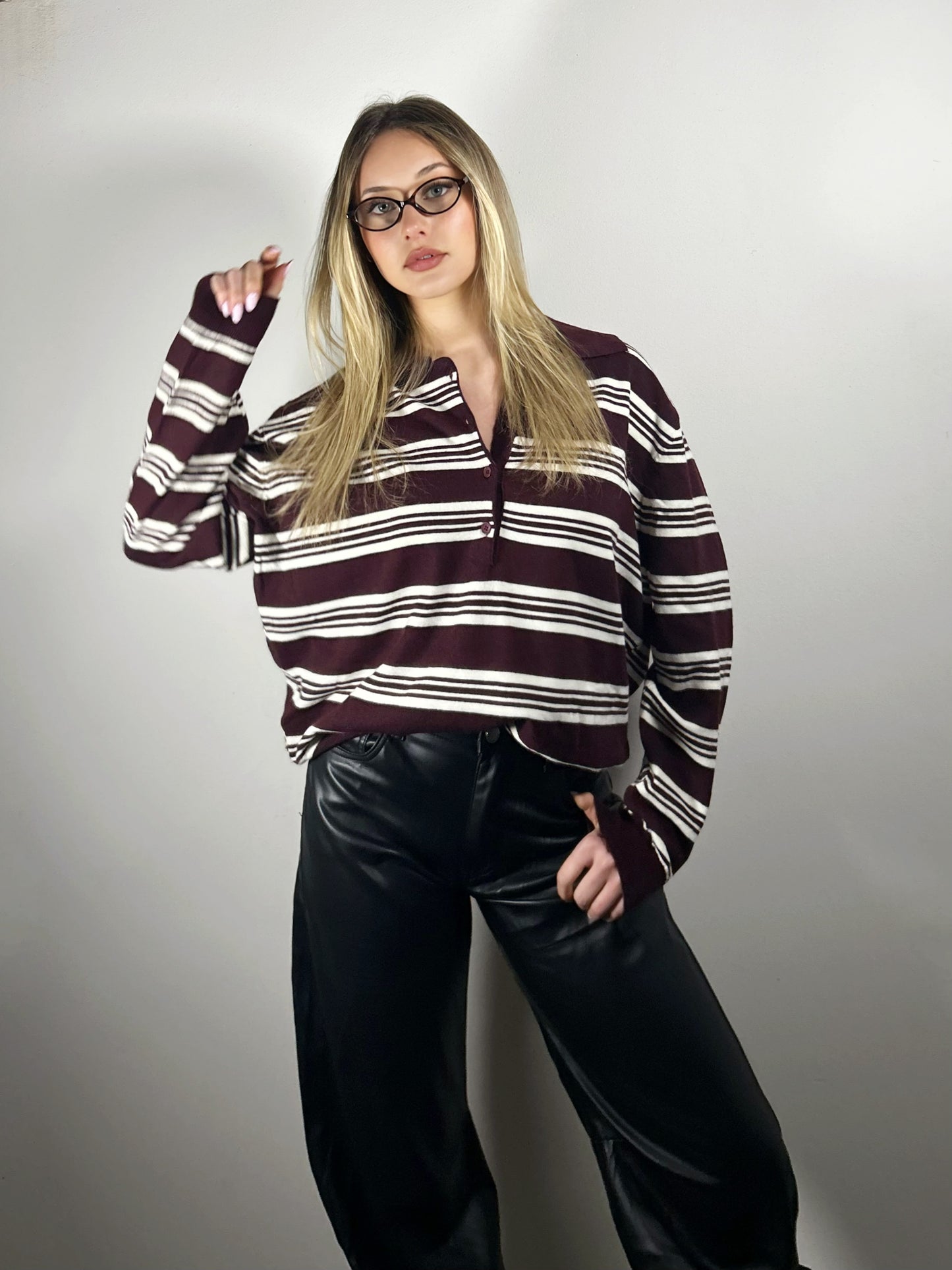 MAGLIA RIGHE - bordeaux/avorio